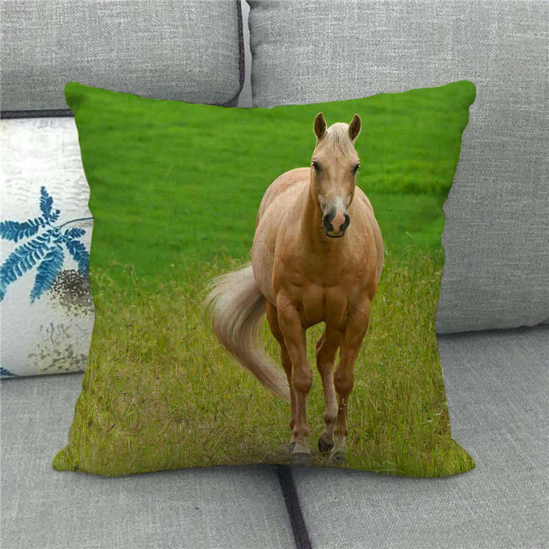 Wild Horses Galloping On The Grassland Digital Printing Short Plush Pillow Covers For Car Sofa Office Cushion Cover Home Goods