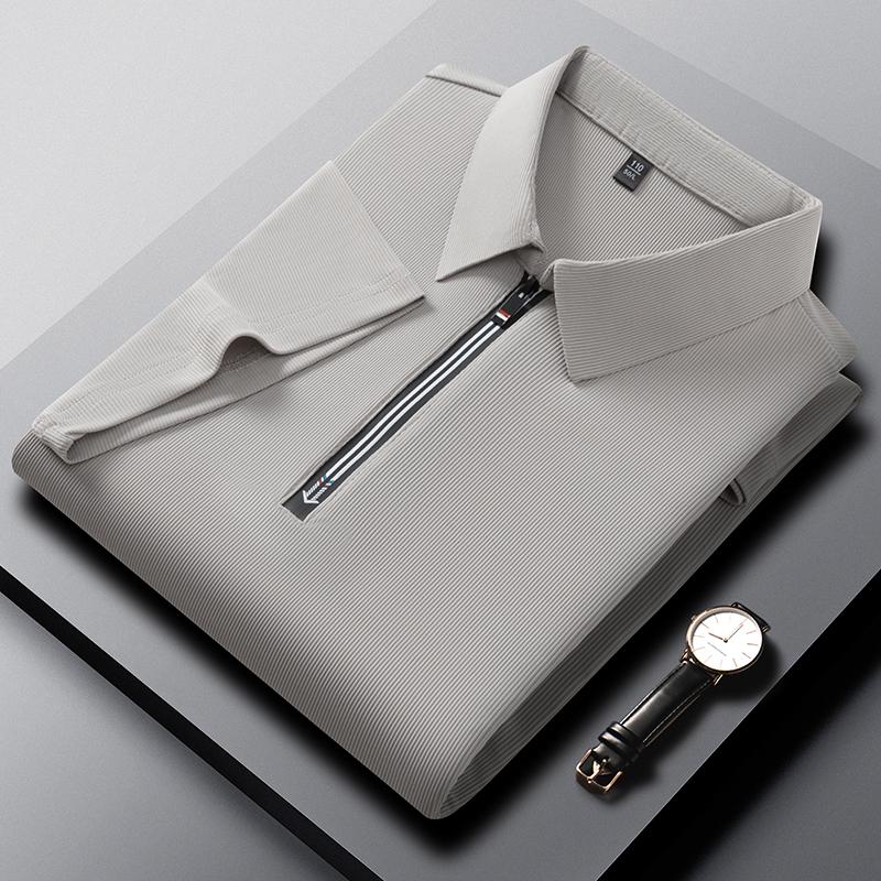Men's Polo Shirt High-End Solid Color Half Zipper Short Sleeve Summer Lapel T-Shirt Business Casual Menswear