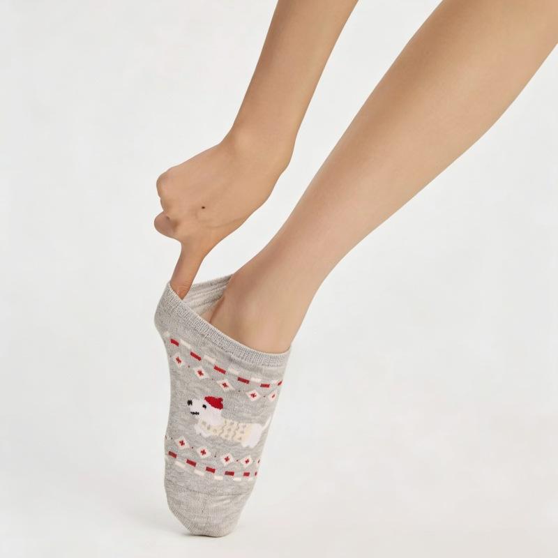 Boat-style Women's Summer Short-sleeved Cartoon Dog Invisible Socks, Women's Anti-slip Non-slip Off-the-heel White Boneless Open-toe Socks