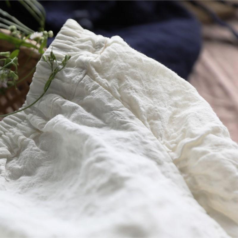 Johnature Women Vintage Linen White Wide Leg Pants Elastic Waist Summer Loose Trouser Casual Women Pants