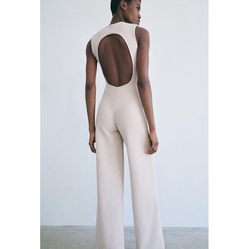 Spring and Summer New Women's Clothing Commute Minimalist Style round Neck Sleeveless Wide Leg High Waist Long Jumpsuit 3641007