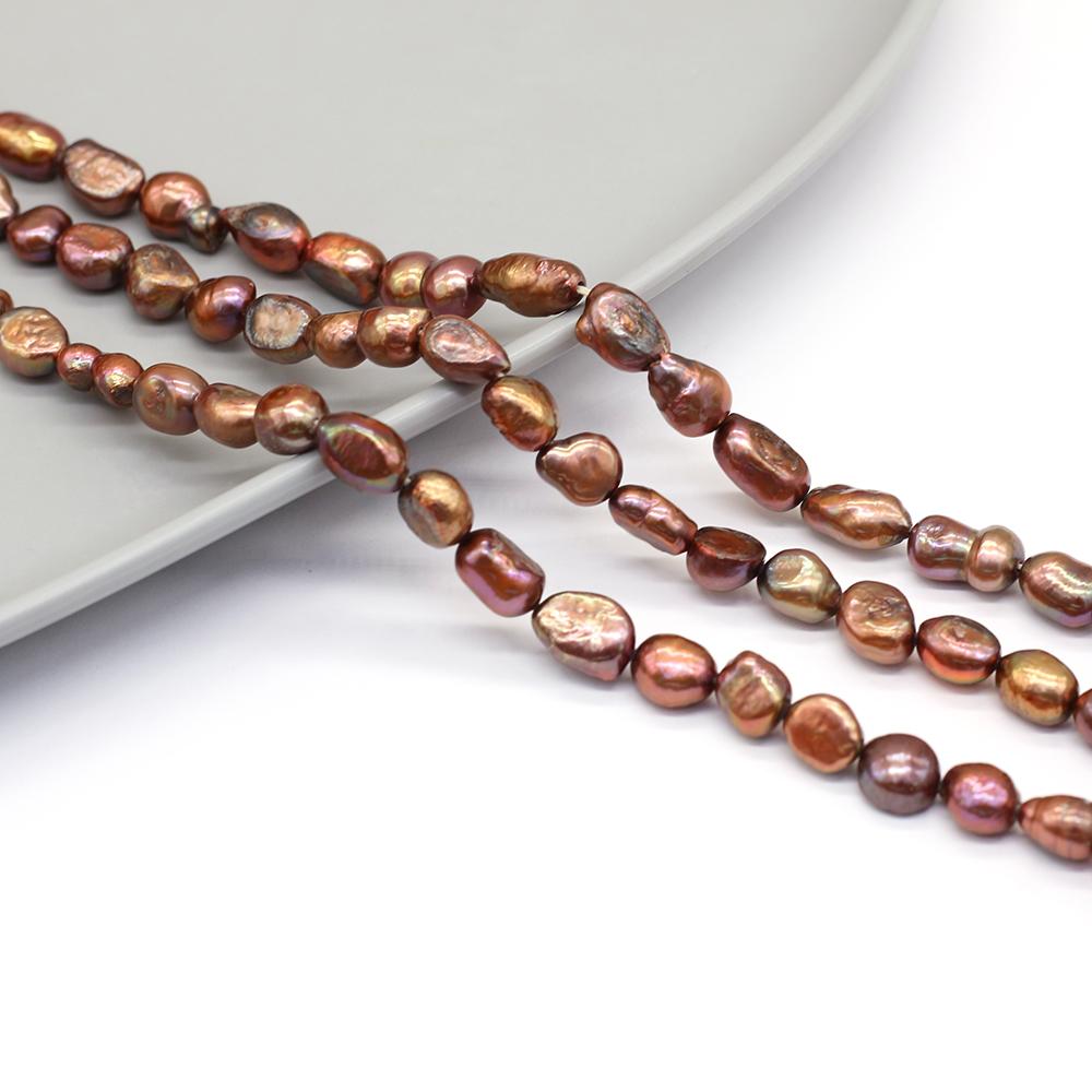 1String, Brown Natural Freshwater Pearls, Through Hole Nugget Pearl Beads, 7-8 Mm, for DIY Necklace Accessories, Jewelry Making, Women Gift, 36 Cm