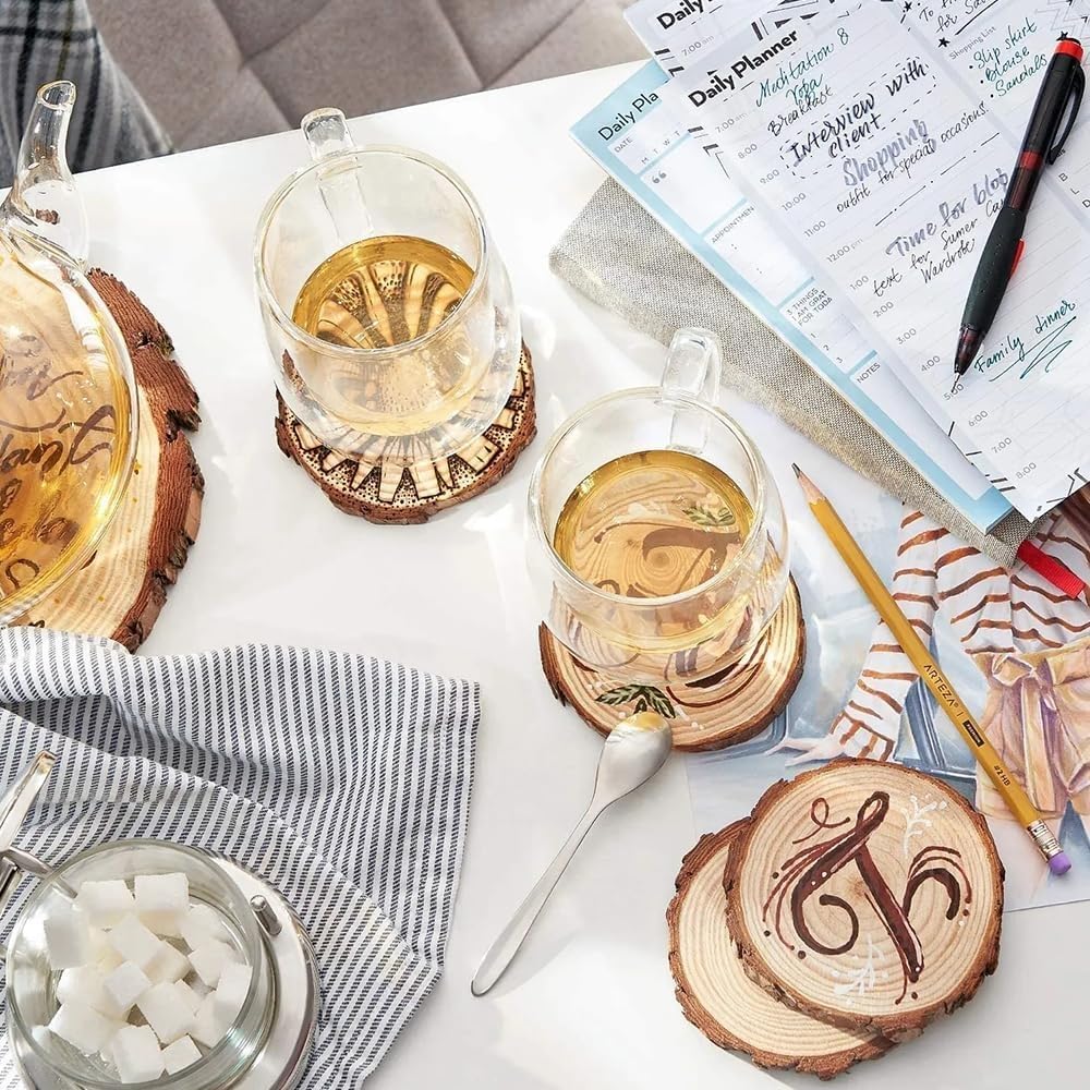 MUYYIKA Natural Pine Wood Slices, DIY Parts, Craft Supplies, Discs, Cup Mats, Keepsakes, Photography Decorations, Set of 4 (8-9cm Diameter, 1cm Thick)