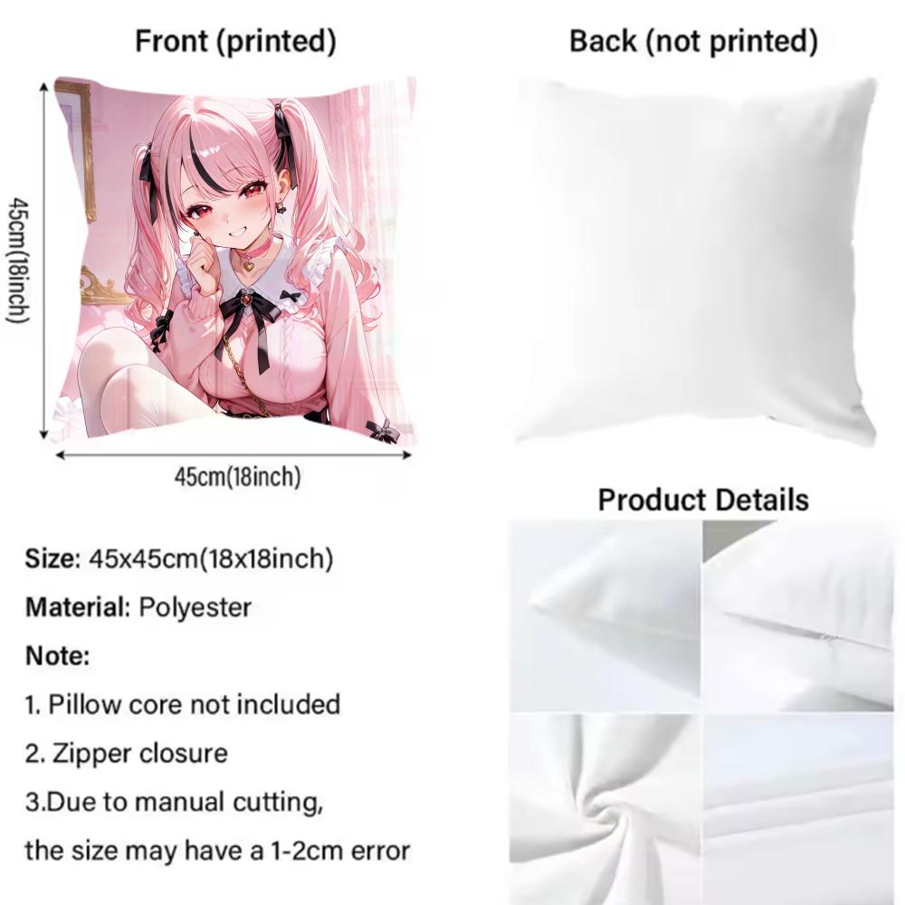 Anime Chocola Nekopara Cushion Cover Pattern Printed Pillowcase for Living Room Sofa Cushion Cover & Bedroom Decor