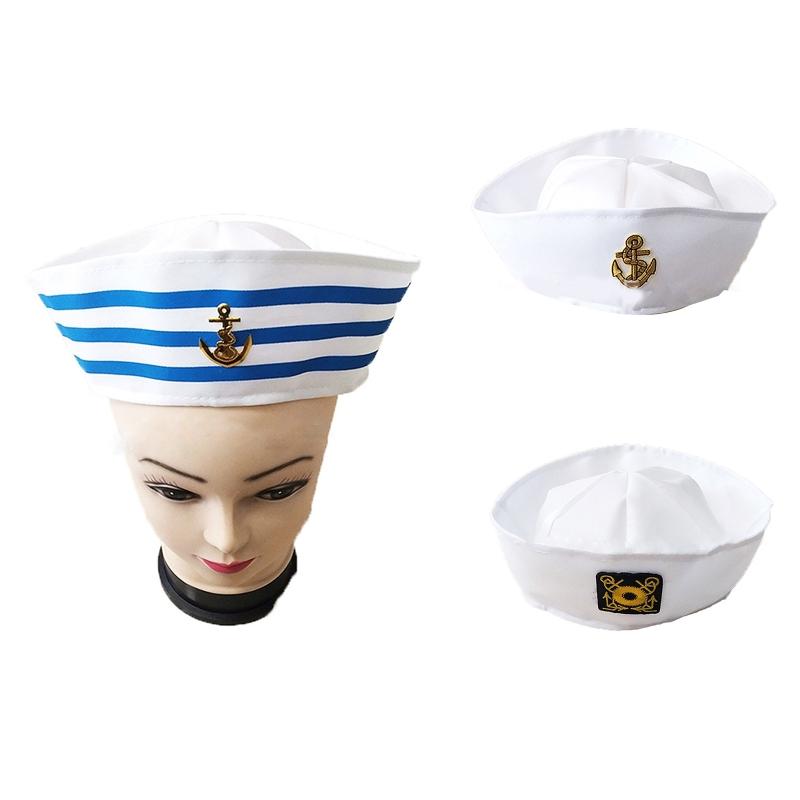 Fashion White Captain Sailor Hat Fancy Cosplay Hat Marine Captain Cap Military Hat for Travel Beach Dance Bar Cosplay