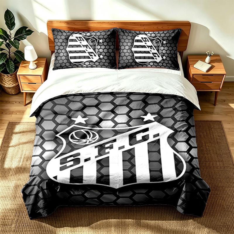 Santos Futebol Clube (5) 3pc Set Suitable for Master Bedrooms Soft and Comfortable an Ideal Gift for Family and Friends Includes One Duvet Cover and T