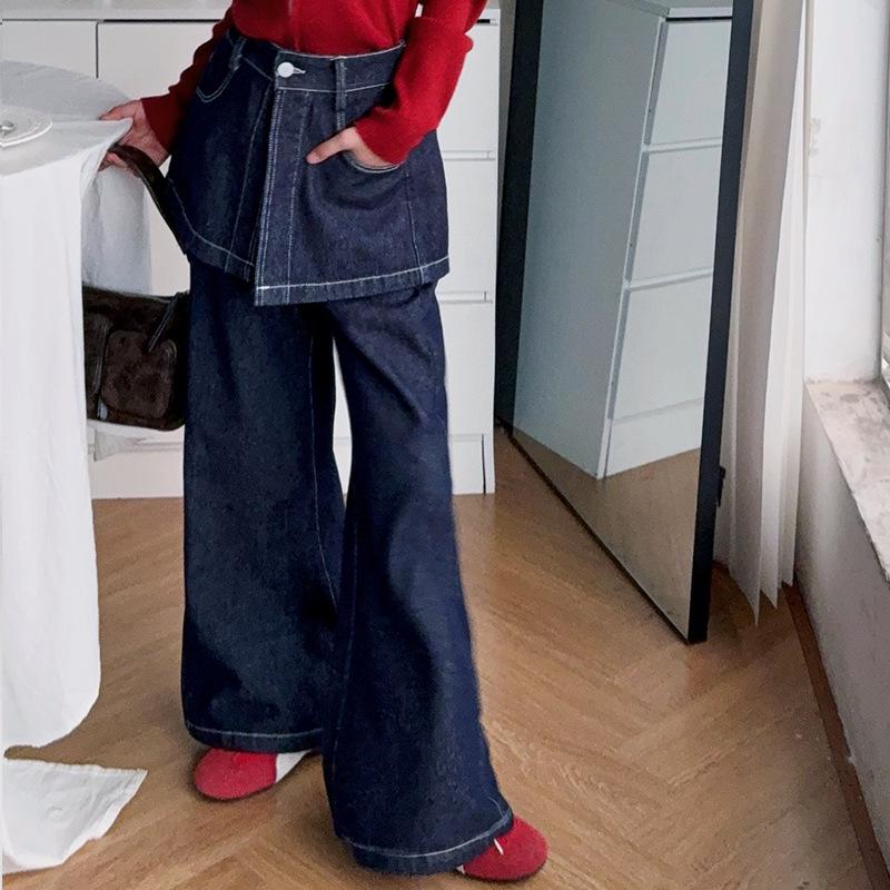 

2025 Girls Fashionable Red Sweater & Denim Skirt Two-Piece Set 150 cm