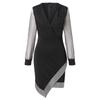 Women's Fashion Mesh,Panel Color V,Neck Long,Sleeve Dress