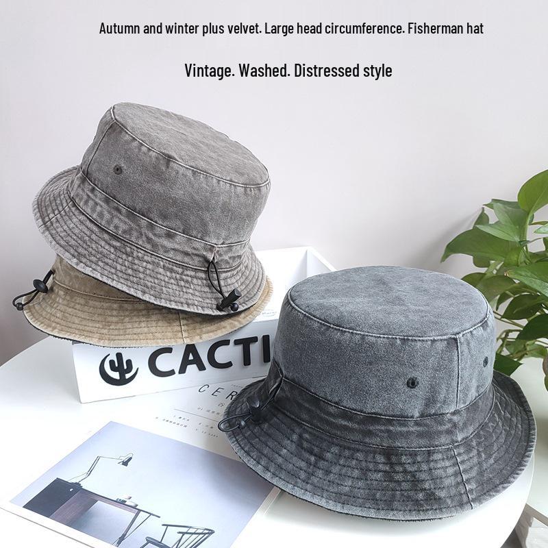 XXL Καπέλο Ψαρά με Επένδυση Fleece και Φθαρμένο Look για Γυναίκες & Άνδρες - Φθινόπωρο/Χειμώνας, Πολύ Μεγάλο για Στρογγυλά Πρόσωπα