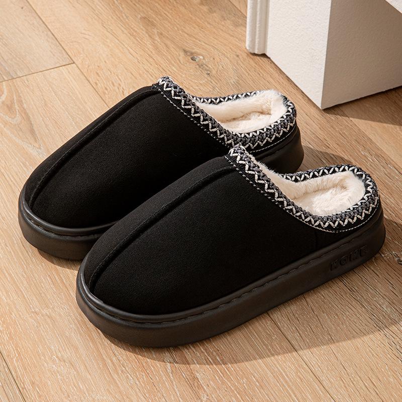 Unisex Suede Lace Warm Cotton Slippers with EVA Sole for Indoor/Outdoor Use