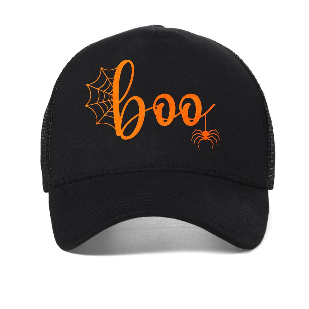 Halloween Spider Web & Boo Lettering Graphic Design Baseball Cap Summer Casual Printed Unisex's Caps Adjustable Visor Trucker Hat