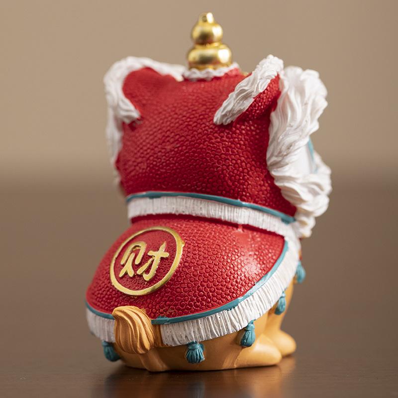 Resin Lion Dance Sculptures and Figurines Chinese Characteristic Mascot Luxury Home Room Office Table Decoration and Accessories
