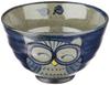 Hasami Ware Rice Bowl with Owl 83970 (large) Hand-painted Pattern, Blue,