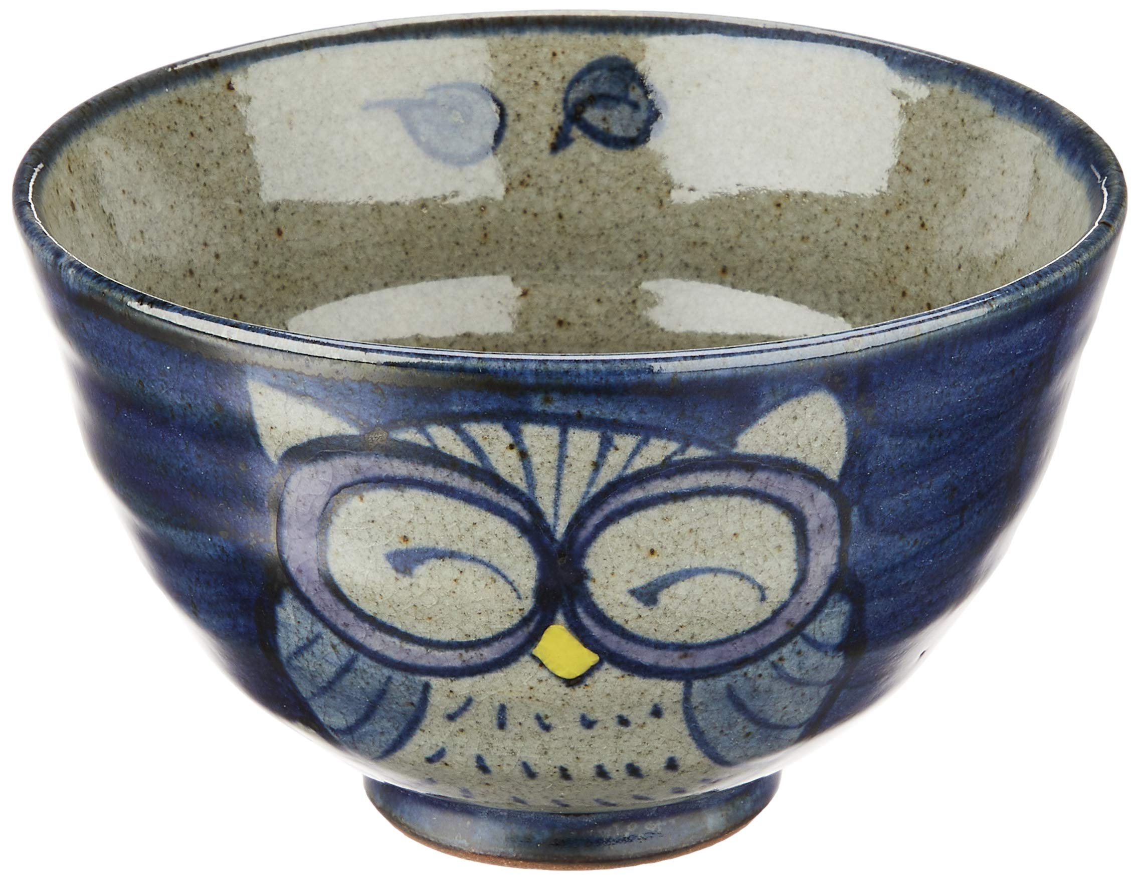 

Hasami ware rice bowl owl pattern blue 83970 (large) hand-painted синий