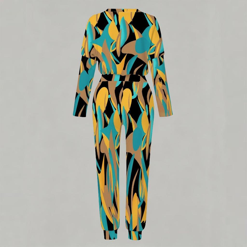 Female Long Sleeve Loose Tunic And High Waist Straight Trousers Two Piece Everyday Cozy Wear