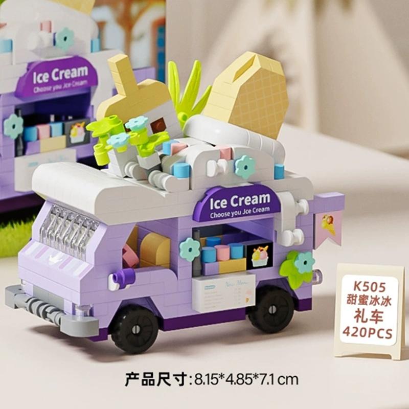 Latest Diy Coffee Car Buns Food Truck Ice Cream Store Flower Street View Construction Blocks Kit Blocks Model Plaything