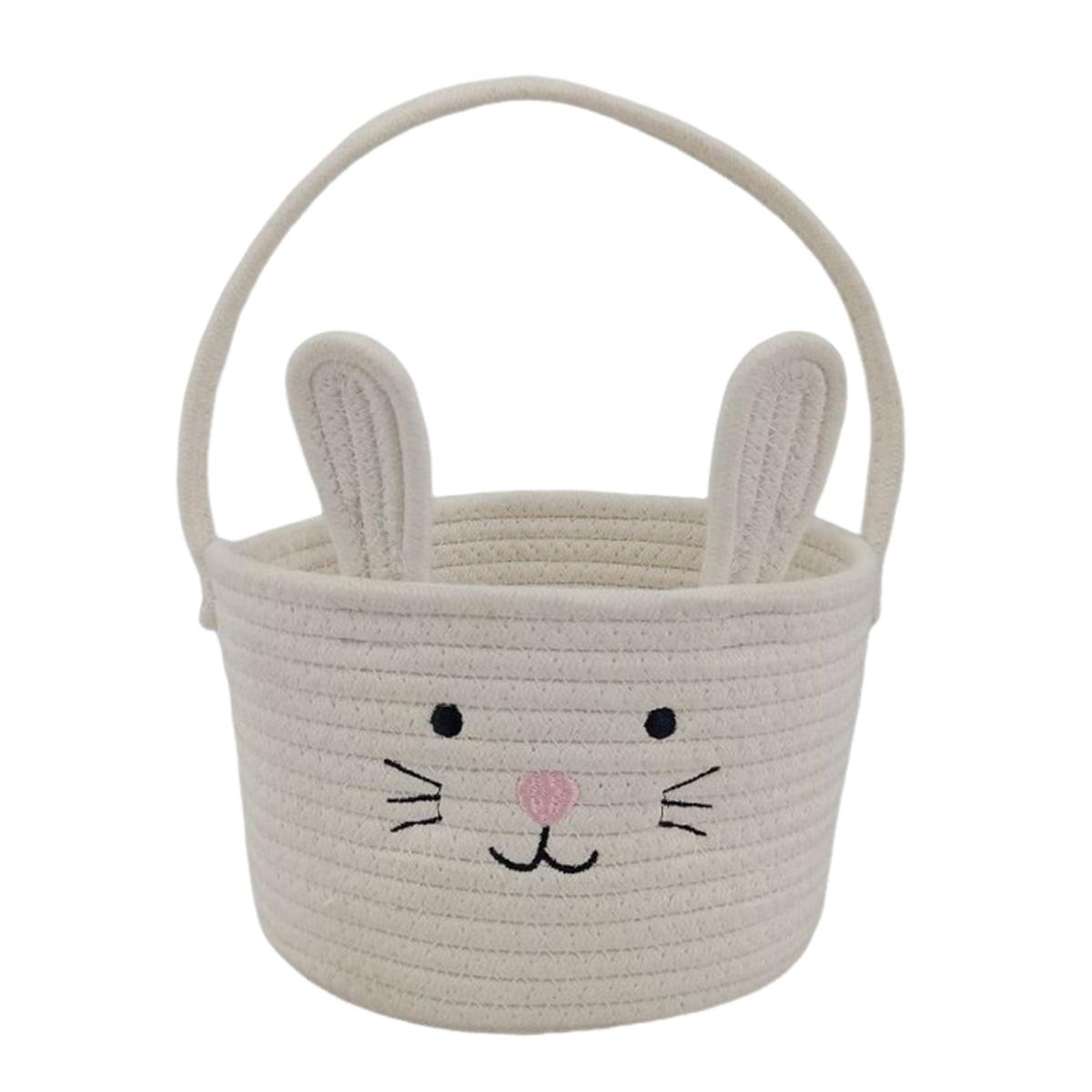 

Корзина для пасхального кролика для детей, маленькая плетеная корзина из хлопковой веревки с ручкой и кроличьими ушками, пустая корзина для яиц в виде кролика для малышей и младенцев