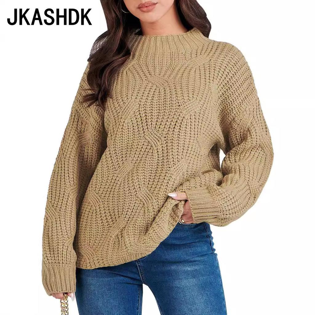 JKASHDK Damenmode Lässig Einfarbig Druck Herbst Winter Langarm Pullover O-Ausschnitt Pullover