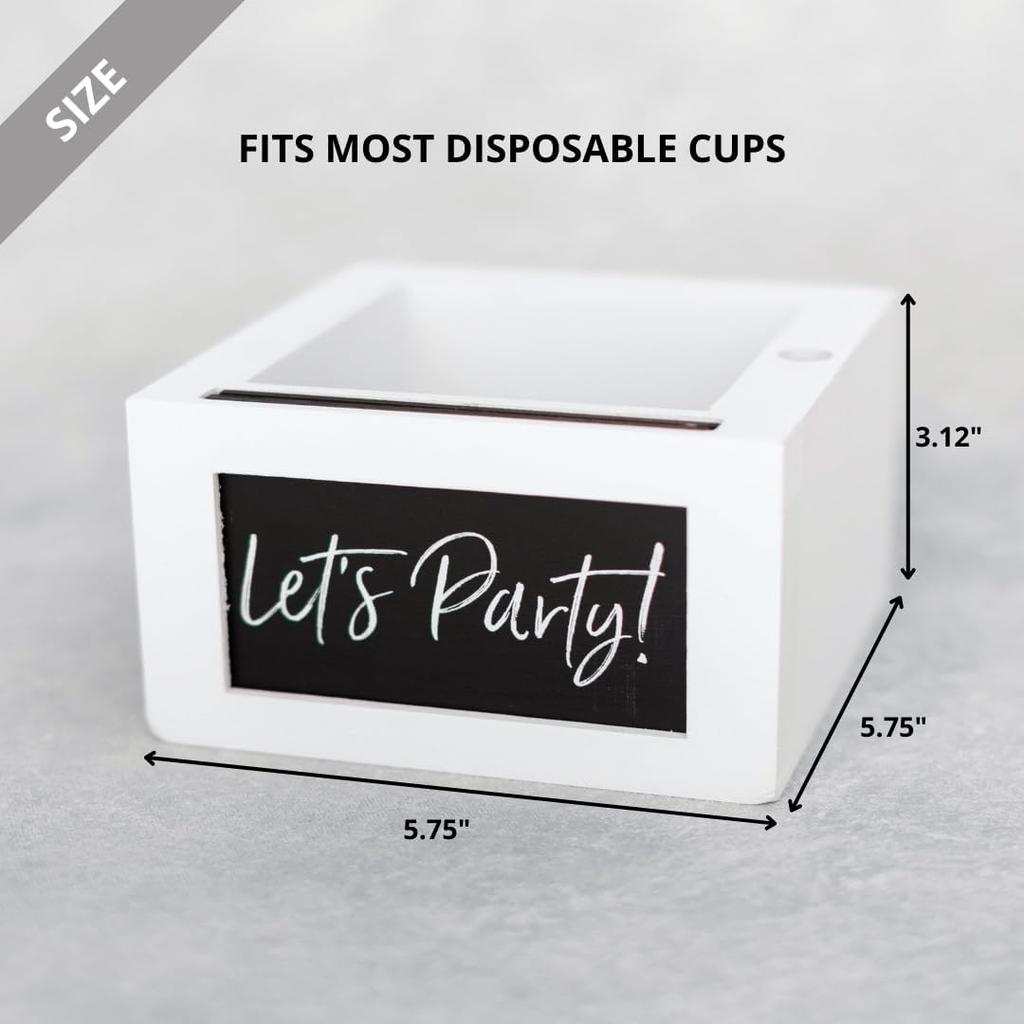 White Wood Mark Your Cup and Drink Up Cup Holder - Hosting Essentials Cup Dispenser with Interchangeable Signs- Coffee Cup Holder with Marker Slot-