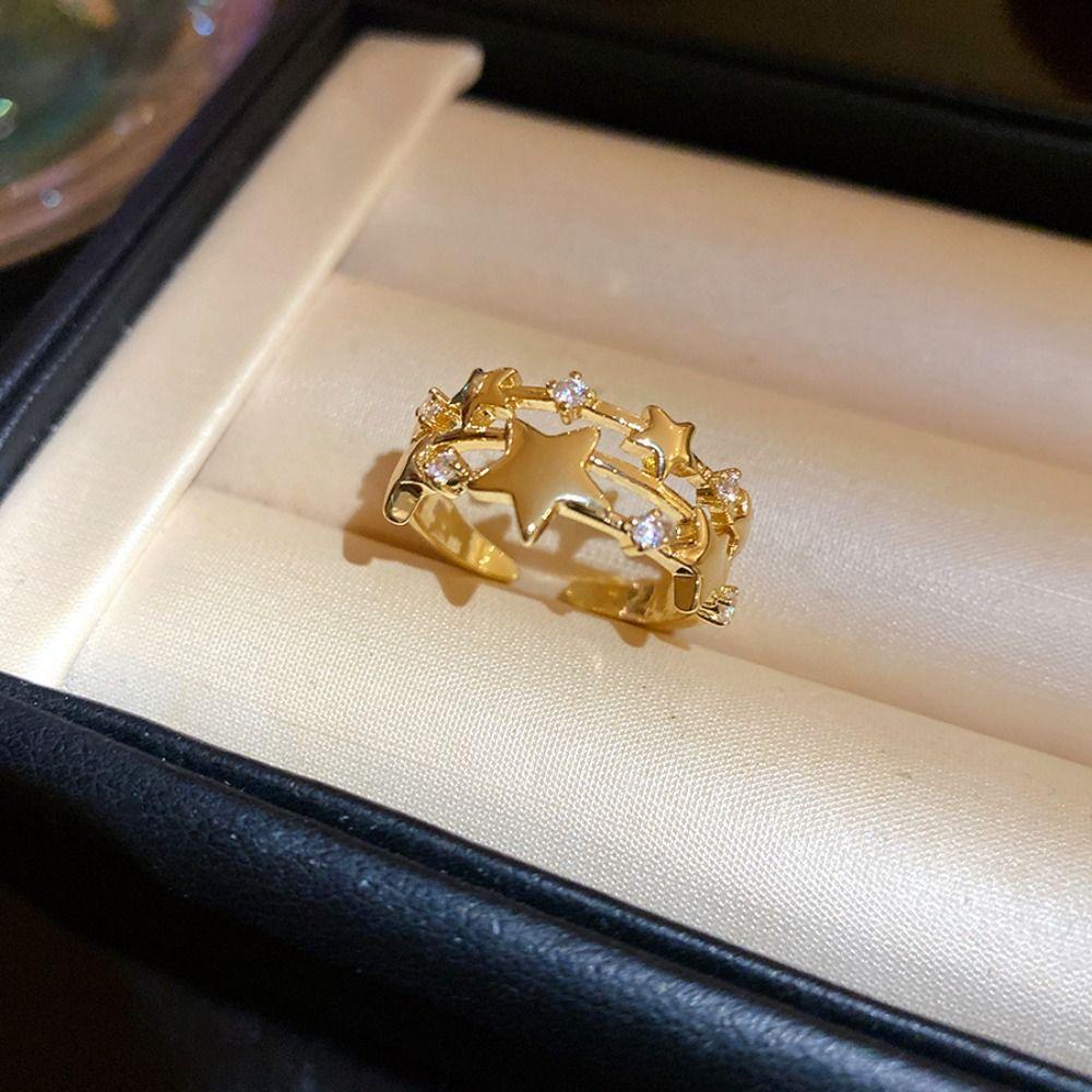 Korean Style Y2k Open Ring Jewelry Accessories Irregular Finger Ring Retro Zircon Star Ring  Gift