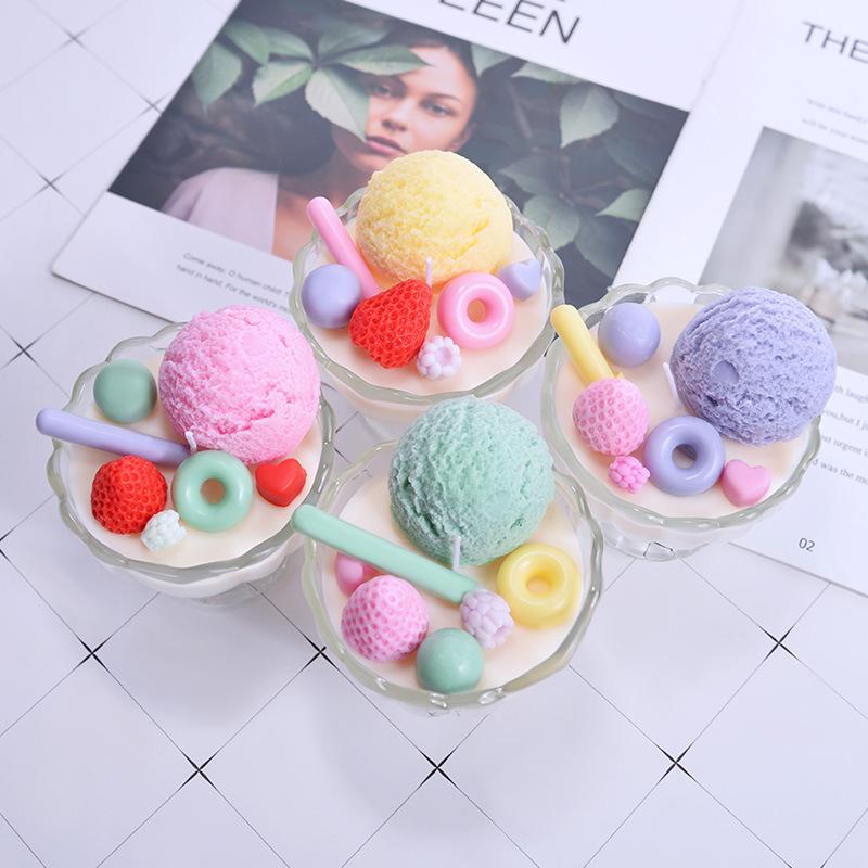 Ice Cream Scented Candle Transparent Cup Glass Container Wax Candle Cup Indoor Romantic Romantic Atmosphere