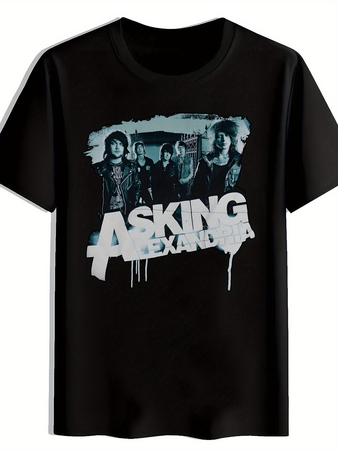 Black T-shirt with Asking Alexandria Band Graphic - Casual Crew Neck XXL