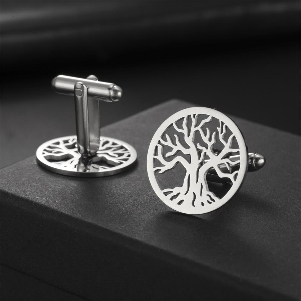 

My Shape Tree of Life Cuff Links for Men Wedding Banquet Groom Business Suit Shirt Round Men s Cufflinks Stainless Steel Jewelry