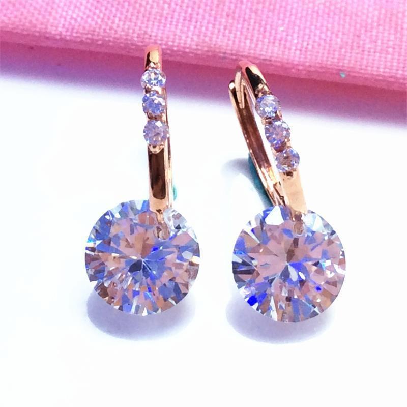 Exquisite Russian Purple Gold Inlaid Zircon Earrings Korean Version Temperament Premium Light Luxury Rose Gold Plated Shiny Earrings