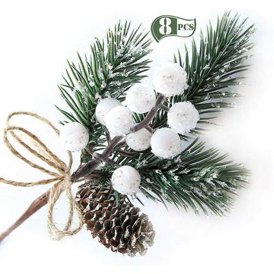 Christmas Tree Christmas Red Berry Stems Floral Pine Cones Berries Mini Artificial Holly Cone Picks for Winter 10PCS