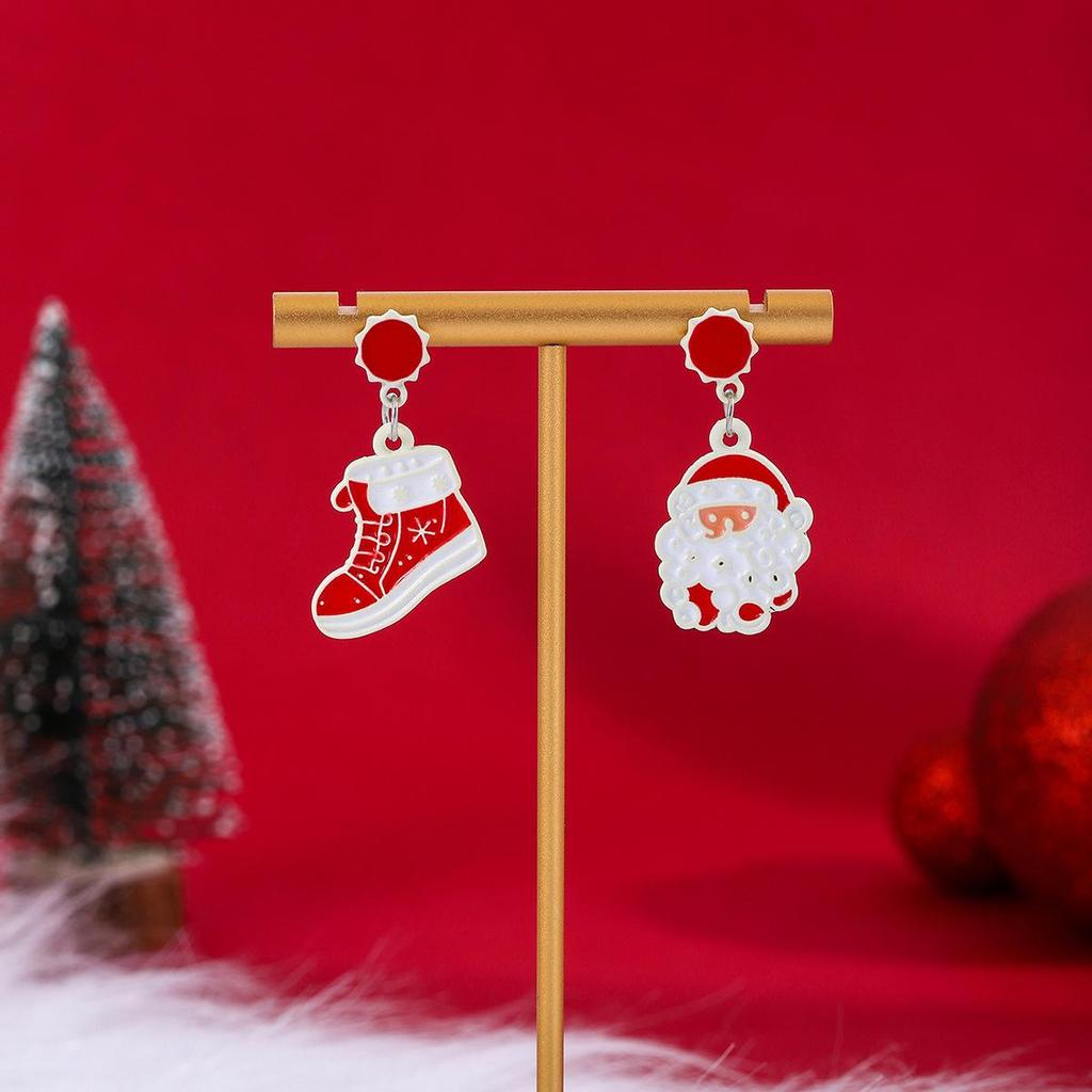 Grenzüberschreitende festliche asymmetrische Ohrringe mit Weihnachtsmann und Rentier