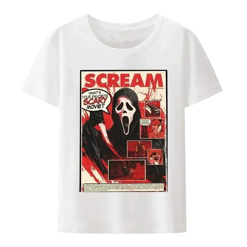 2025 Summer Halloween 100% Pure Cotton T-shirt, Horror Movie Harajuku Graphic Popular Gothic Men's T-shirt
