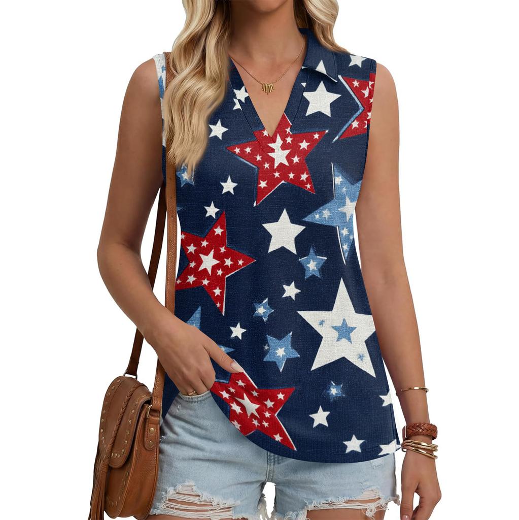 Women's Fashion Casual Lapel Sleeveless Color Shirt Women's V-Neck Up Tops