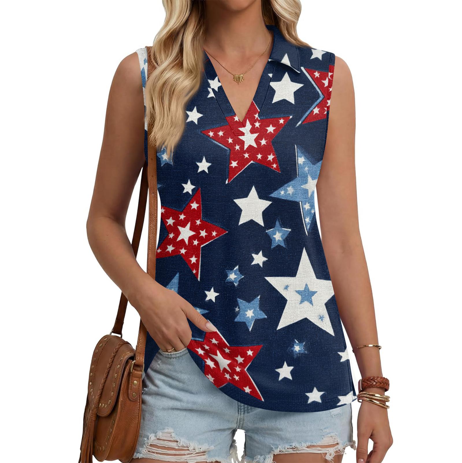 

Womens Spring Tops V Neck Sleeveless Summer Shirts for Women Casual Printed Womens Summer Shirts Soft Fabric Dressy Tops for Women L темно-синий