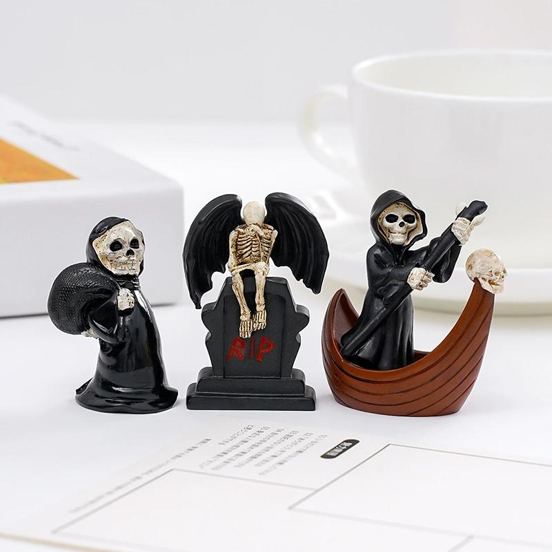 Halloween Figurine Decorations Micro Landscape Ghost Mini Pumpkin Skeleton Ghost Skull Ornament Resin Day Of The Dead Ornaments