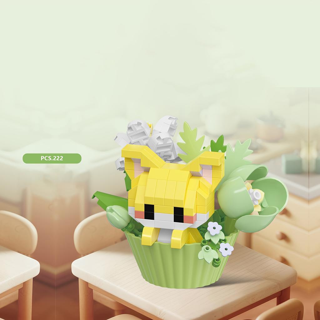 Building block small animals flower pot series tabletop ornaments decoration Christmas Halloween gifts