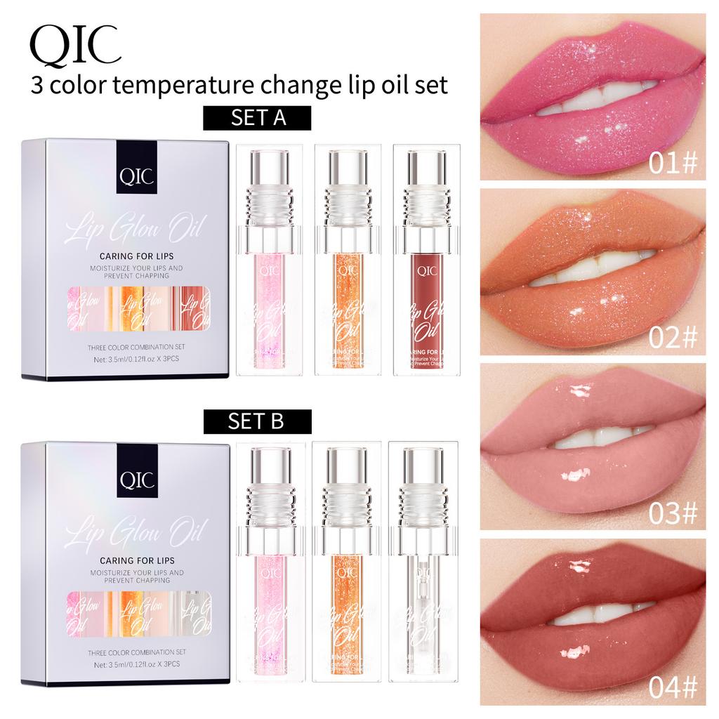 3PCS/SET Color Changing Lip Oil Moisturizing Lipstick Hydrating Lip Plump Hydrating and Transparent Lip Gloss Lip Oil Makeup