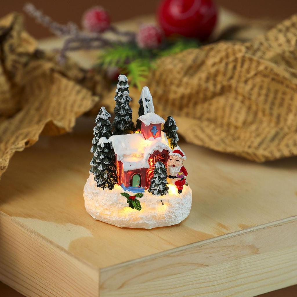 Christmas Luminous Resin House with Santa Claus Ornament