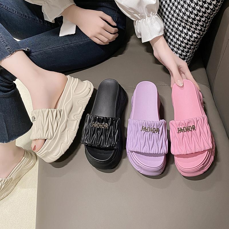 Móda Móda Kovová dekorace Robustní Platformové Sandály Dámské Léto 8CM Klínek Vysoké Podpatky Sandály Dámské Spodní Nazouváky Plážové Pantofle