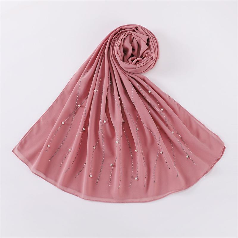Plain Pearl Bubble Rhinestone Chiffon Shawl Scarf High Quality Shimmer Beads Headband Wrap Foulard Muslim Hijab