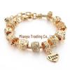 New Panjia Style Gold-Plated Beaded Bracelet with Full Diamond Love Design