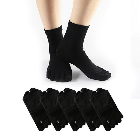 Women's Solid Color Five-Toe Mid-Calf Cotton Socks: Sweat-Absorbent, Breathable, Versatile for Business, Autumn/Winter, Japanese Style