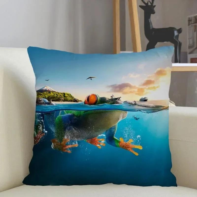 Funny Frog Series Animal Throw Pillow Cover With Short Plush Print For Living Room Sofa Decoration Cushion Cover Pillow Covers