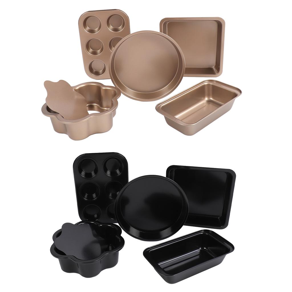 6pcs Bakeware Set Loose Bottom Carbon Steel Anti Stick Baking Pans Set for Toast Muffin Pizza