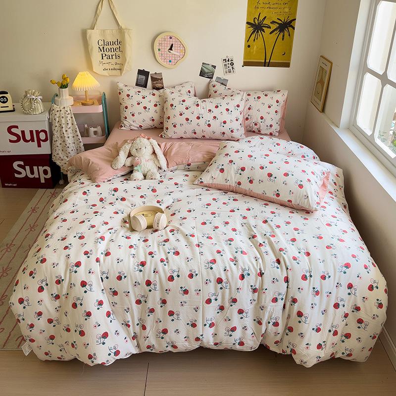 Class A Sleeping Naked, Maternal And Infant Grade Four-Piece Set, Pure Cotton Dormitory 3Pcs Set, Washed Cotton Quilt Cover, Bed Hat Model