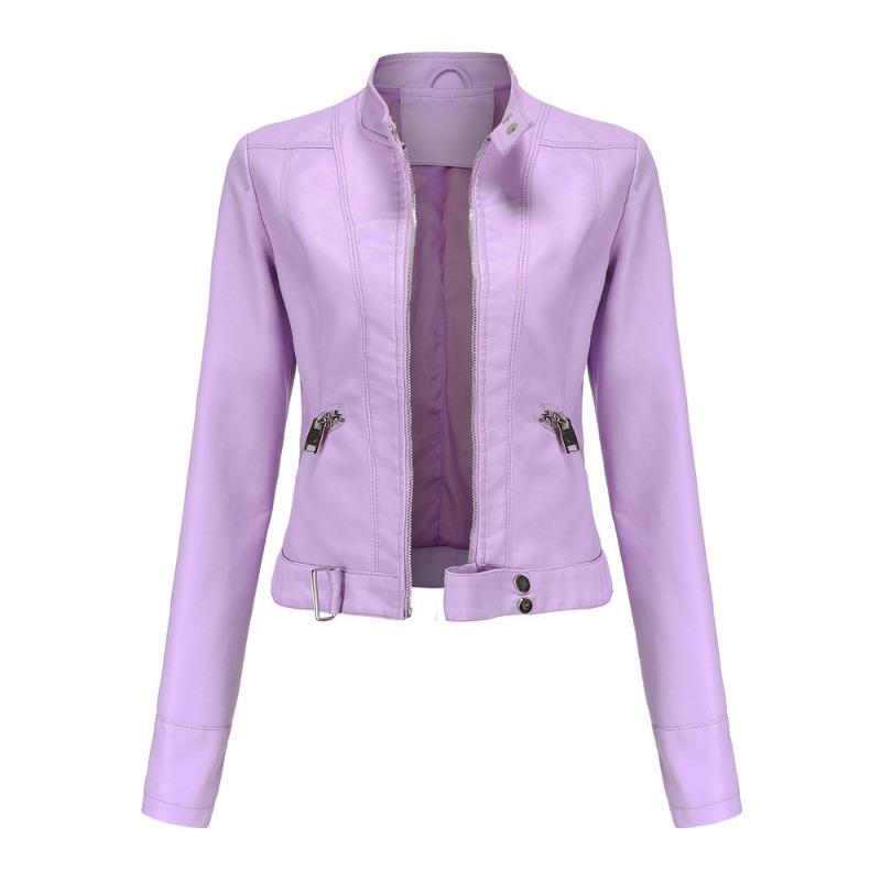 New Leather Jacket Women's Short Coat Spring and Autumn Stand-up Collar Women's Leather Jacket Women's Thin Leather Coat