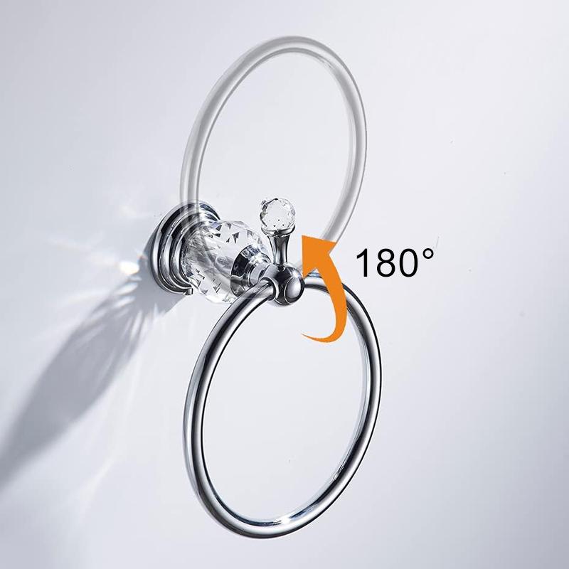 Chrome Gold Towel Ring, Crystal Hand Towel Holder Polished Brass Bling Towel Bar Bathroom Accessories Wall Mounted EL854-80