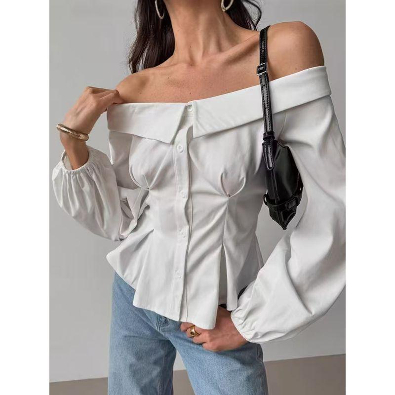 Fashion Style Sexy off-Shoulder off-Shoulder Shirt Fashion Versatile Top Sexy off Shoulder Shirt