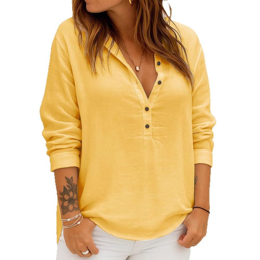 Spring New Women's Casual Loose Fashion Long Sleeve Cotton Linen Solid Color Retro Stand Collar Set Shirt