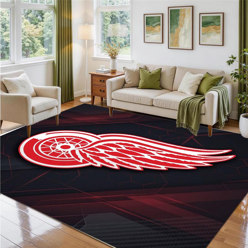 Detroit Red Wings Design Crystal Velvet Rug Soft Decorative Mat for Bedroom Entrance