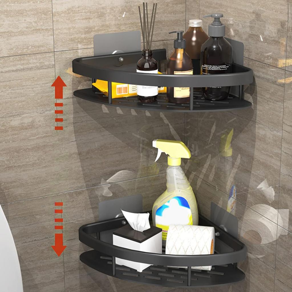 Punch-Free Aluminum Storage Rack Bathroom Organization Shelf,Wide Edge Single Layer Triangle